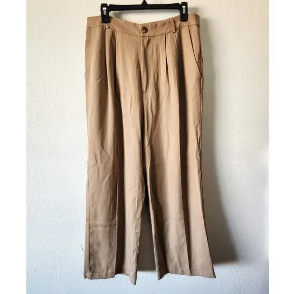 Reformation Mason High Waisted Wide Leg Trouser Pants in Khaki